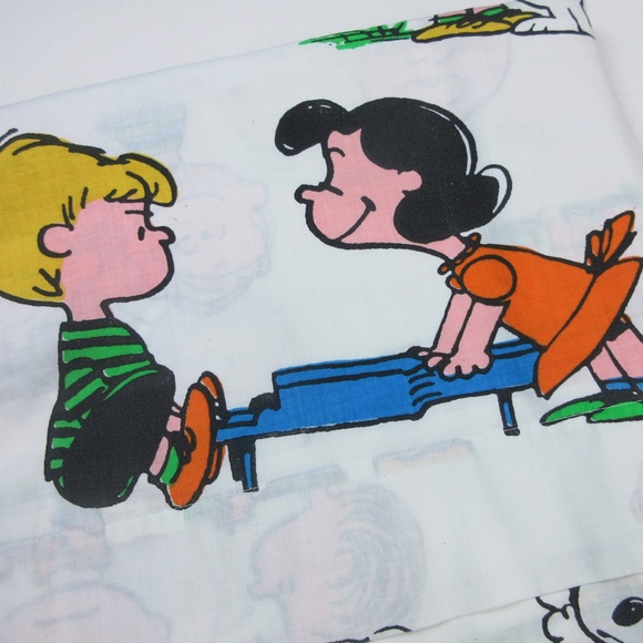 Vintage 1971 Peanuts Comic Strip Cotton Flat Sheet Pair - Picture 5 of 6